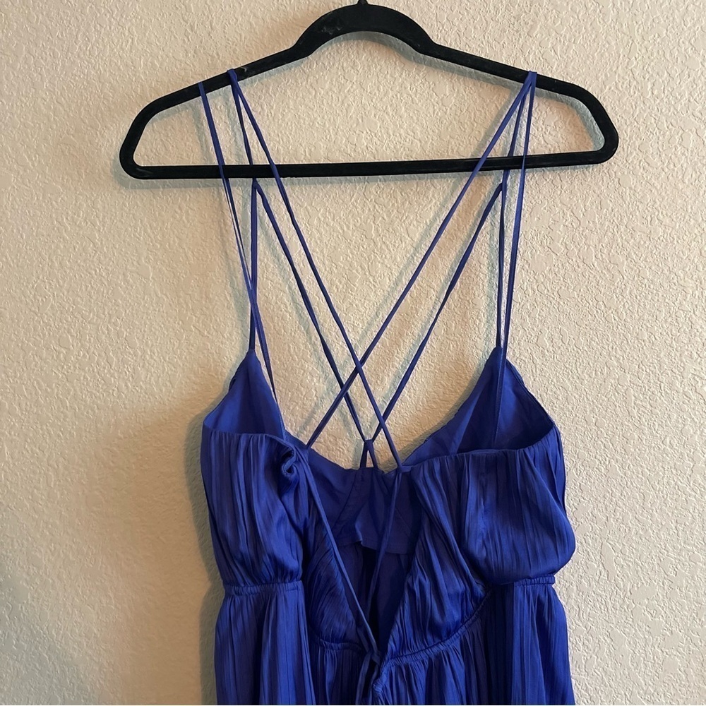Anthropologie Halter Side Slit Maxi Dress Satin Double Slit in Blue Womens Large - Picture 5 of 10